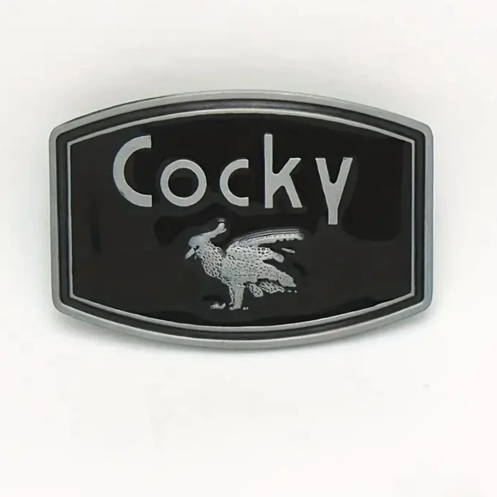 New Mens Cocky Black and Silver Tone Belt Buckle